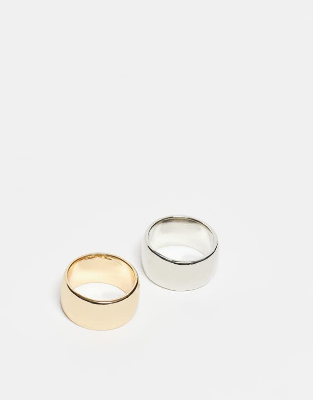 SVNX gold and silver faded thick band ring set