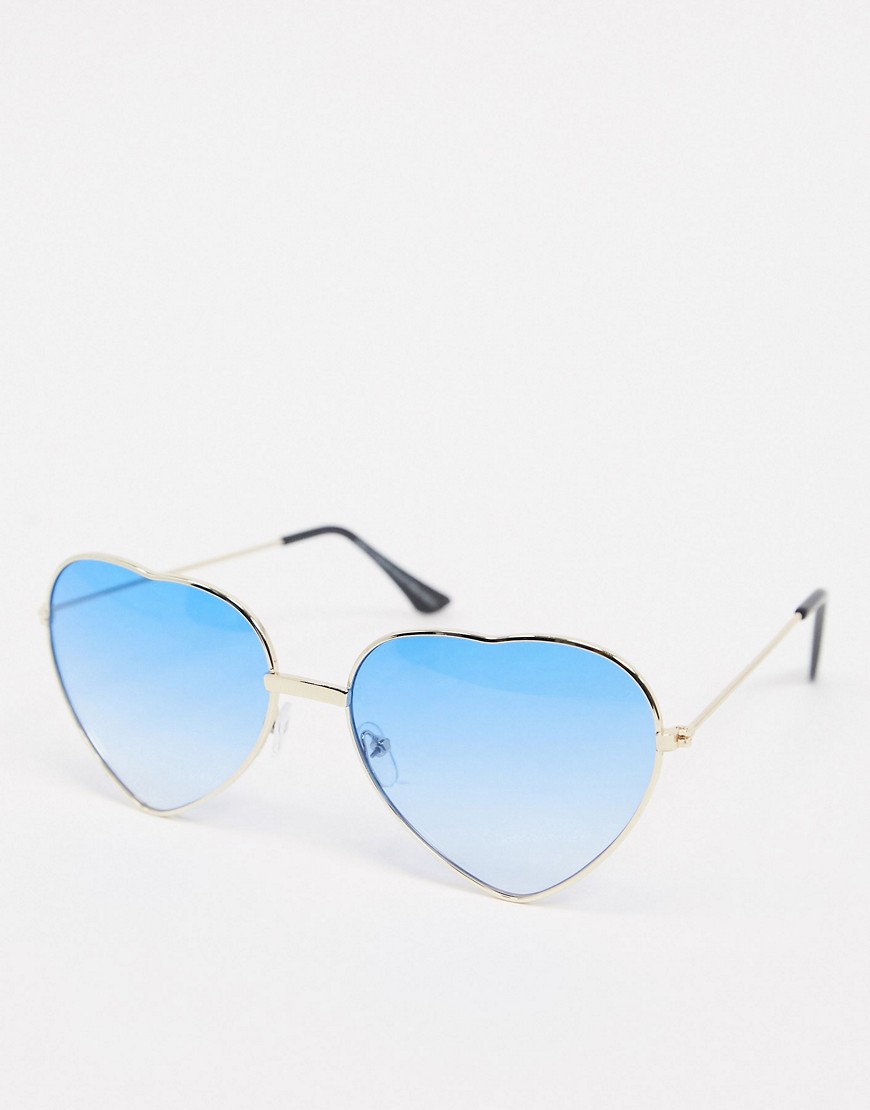 SVNX - Goudkleurige hartvormige zonnebril met blauwe glazen