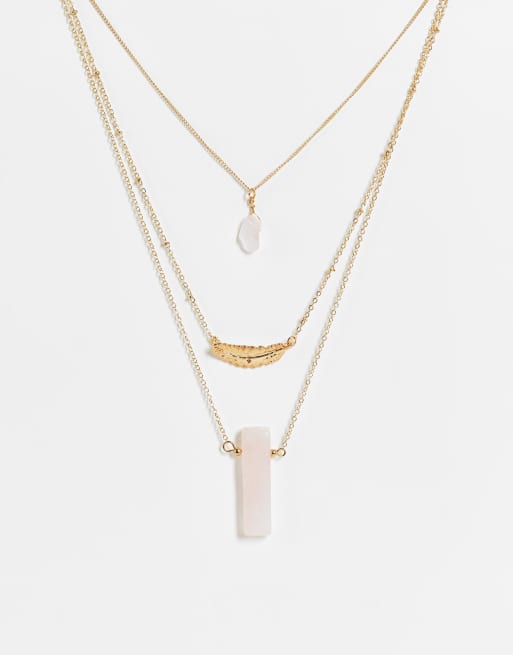 SVNX - Guld-halskæde med rosa krystal-detaljer