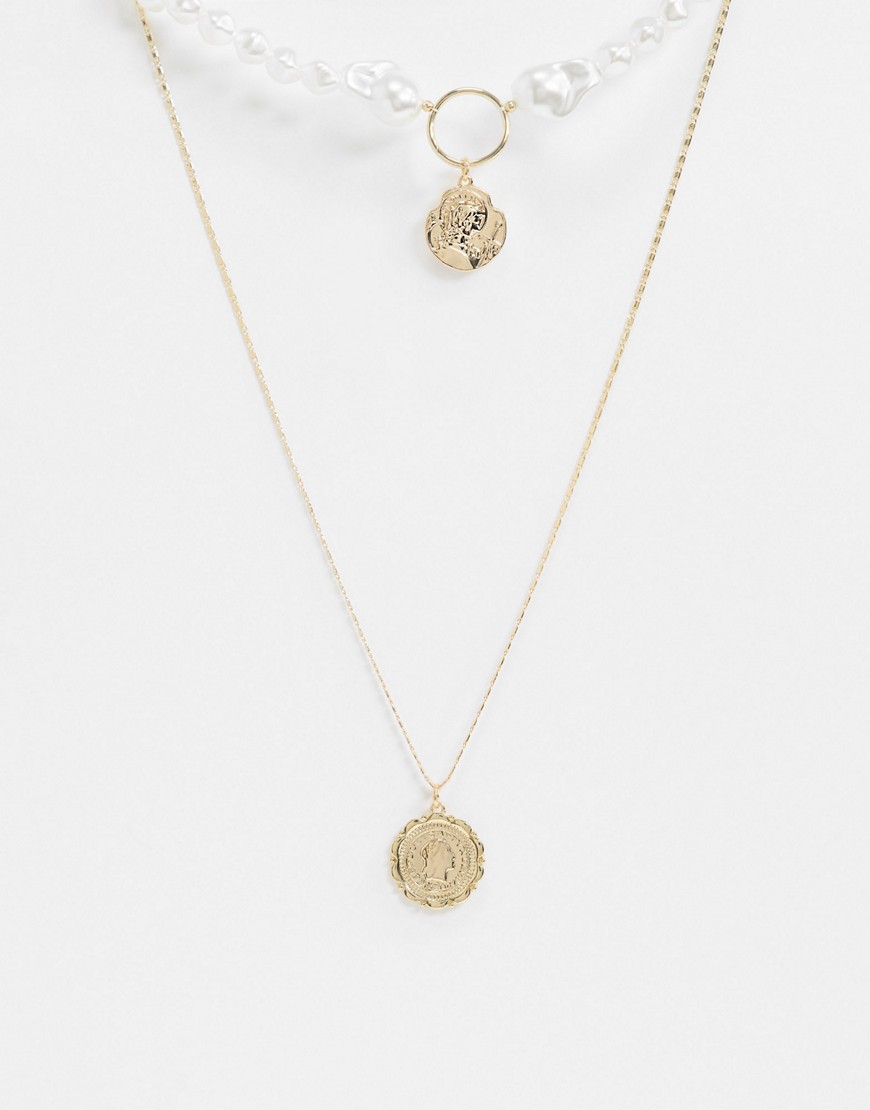 SVNX – Guldfärgat halsband i choker-stil med pärla