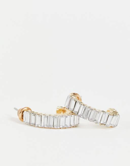 SVNX Chunky Half Hoop Earrings with Crystal Details in Gold - ASOS Outlet