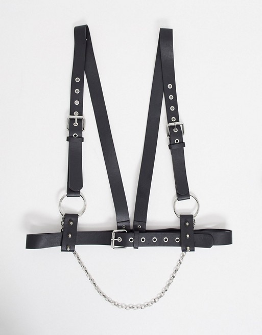 SVNX harness with spike and chain detail in black