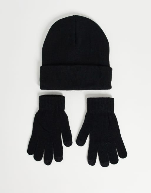 SVNX hat and gloves gift set in black ASOS