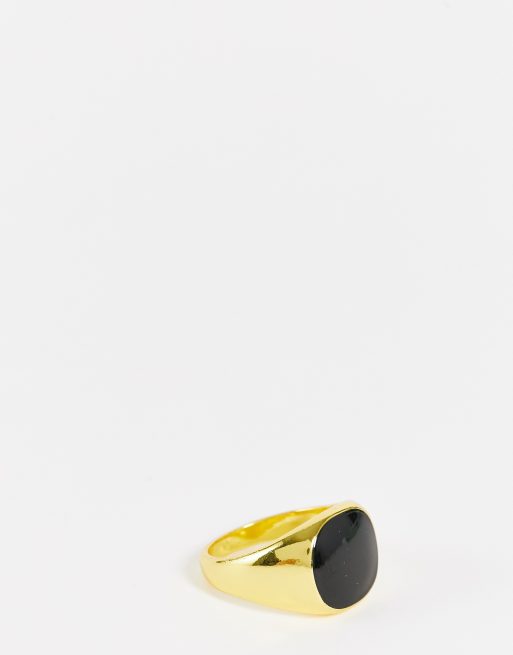 SVNX – Klobiger Ring in Gold-Optik mit schwarzem Schmuckstein