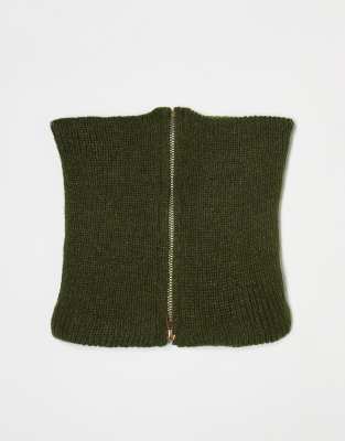 SVNX knit zip snood in green