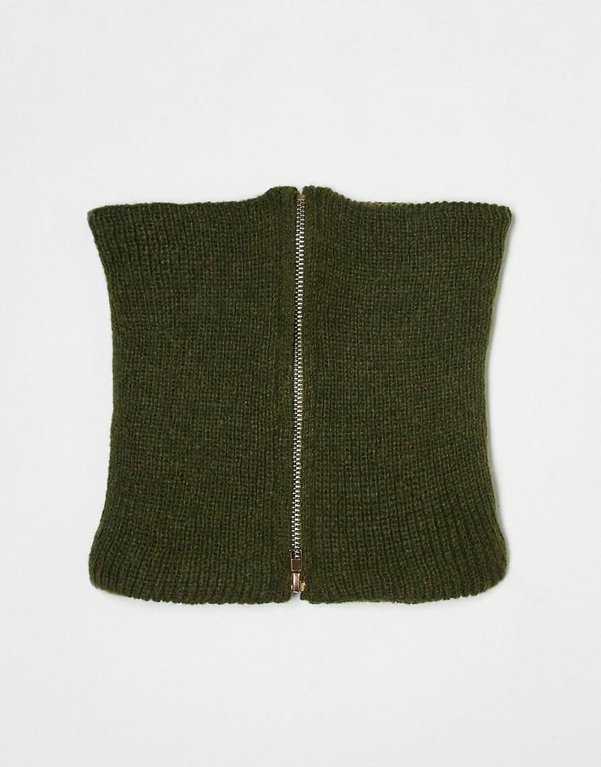 SVNX knit zip snood in green