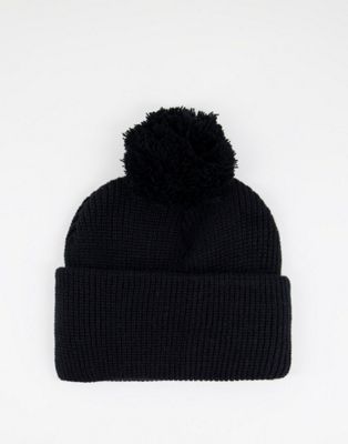 SVNX knitted bobble beanie hat in black
