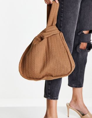 SVNX knitted shoulder bag in brown