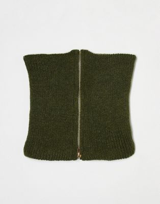 SVNX knitted zip snood in green