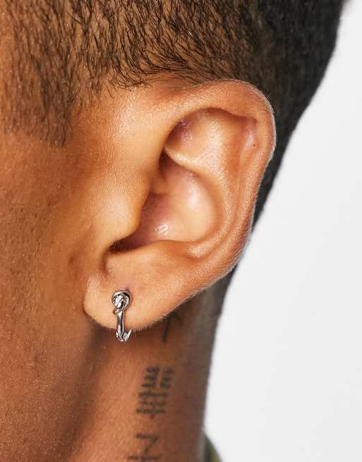 SVNX knot detail small hoop earrings in silver
