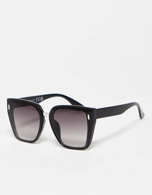SVNX – Kwadratowe okulary przeciwsłoneczne oversize typu kocie oczy w czarnym kolorze