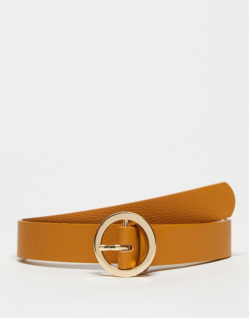 SVNX large circle buckle belt in tan-Brown