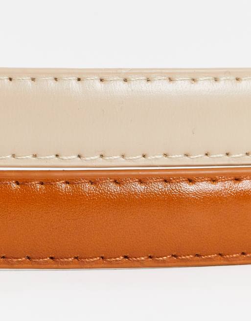SVNX - Lot de 2 ceintures en cuir PU à boucle - Marron et crème, 4 de 4