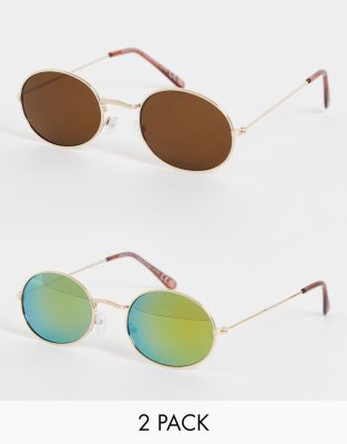 SVNX - Lot de deux paires de lunettes de soleil rondes - Noir et marron