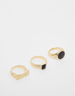SVNX three pack rings in gold with stone detailing - ASOS Price Checker