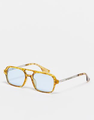SVNX - Lunettes aviateur rétro avec verres bleu clair - Écaille de tortue miel