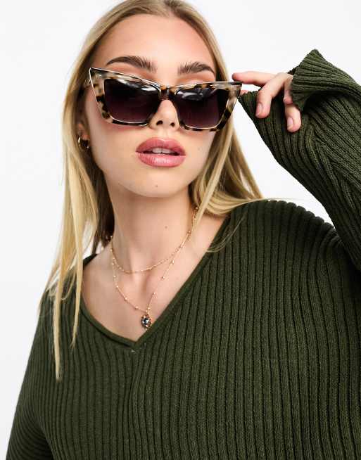 SVNX - Lunettes de soleil à monture œil de chat prononcée - Écaille de tortue laiteux, 2 de 4