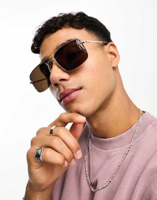 SVNX - Lunettes de soleil aviateur carrées - Marron