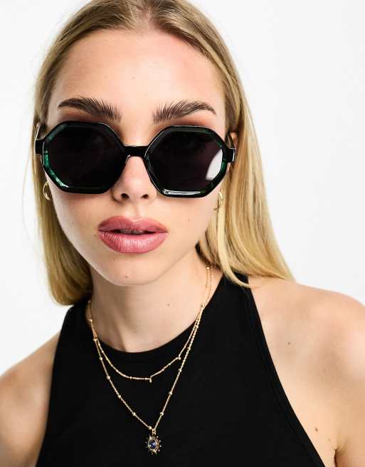 SVNX - Lunettes de soleil hexagonales - Vert foncé