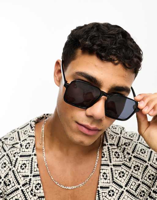 SVNX - Lunettes de soleil oversize à demi-monture - Noir