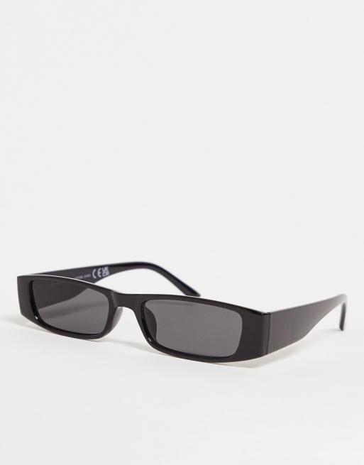 SVNX - Lunettes de soleil rectangulaires fines style années 90 - Noir