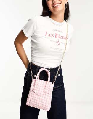 SVNX - Lyserød mini-crossbody-taske med pepitatern