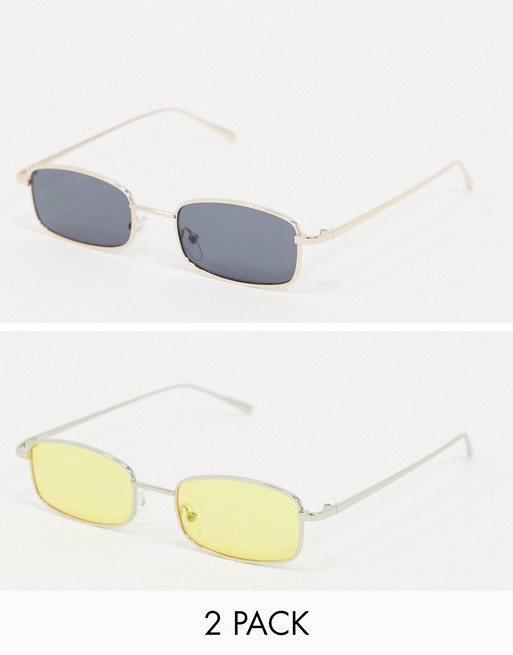 SVNX Metal Rectangular 2 Pack Sunglasses