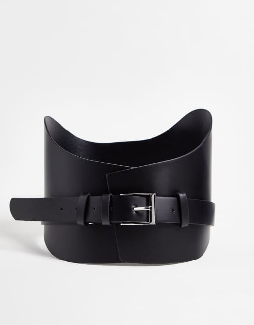 SVNX metal trim wide waist belt in black