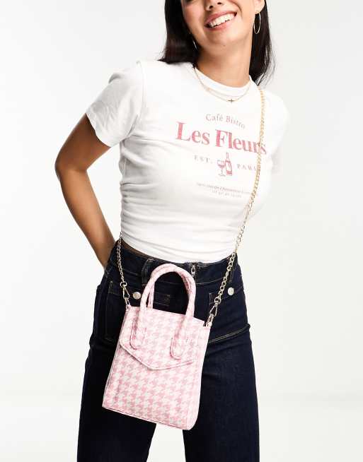 SVNX - Mini crossbody tas met pied-de-poule in roze