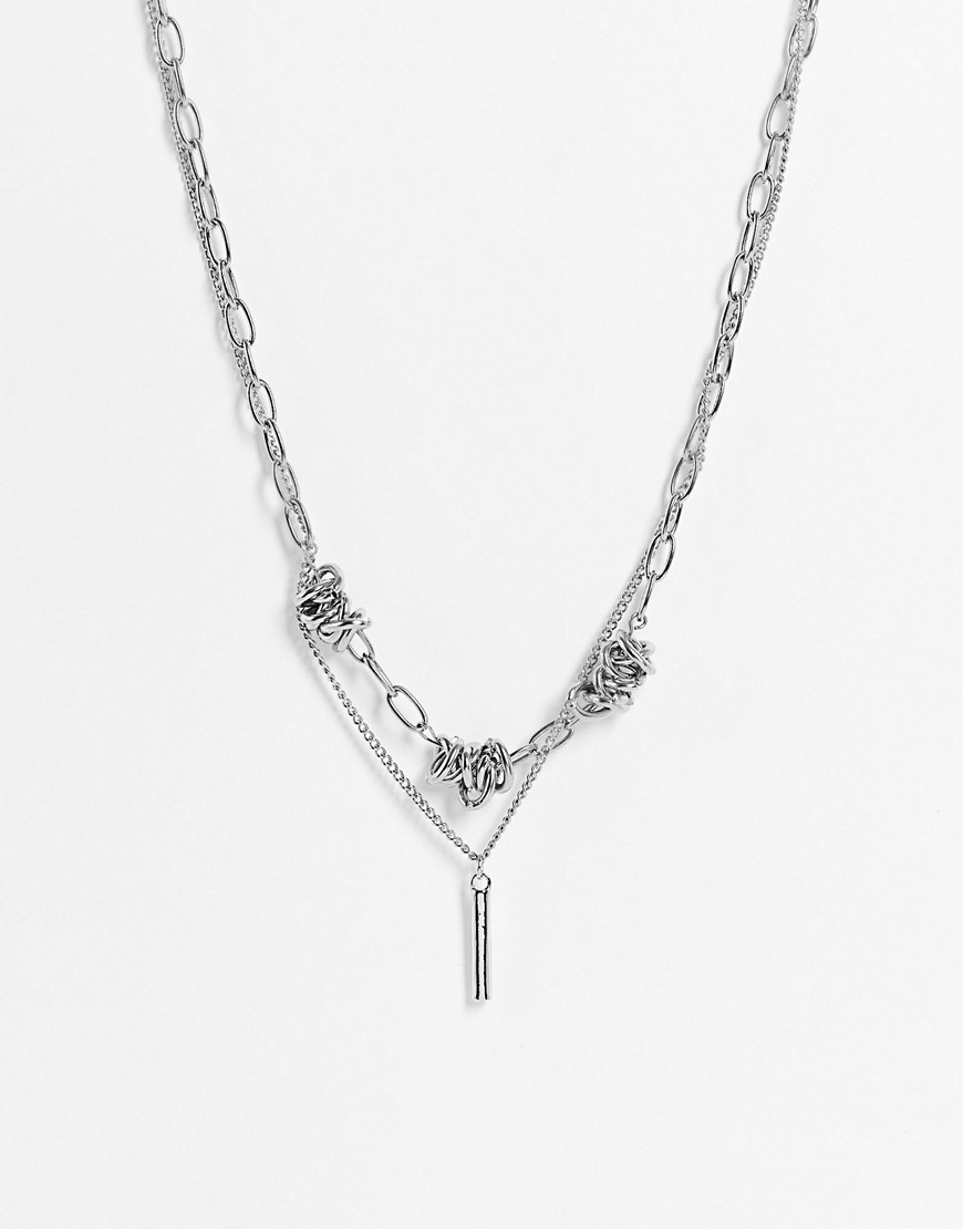 Svnx Multi-Row Necklace With Barbed Wire Detail In Silver