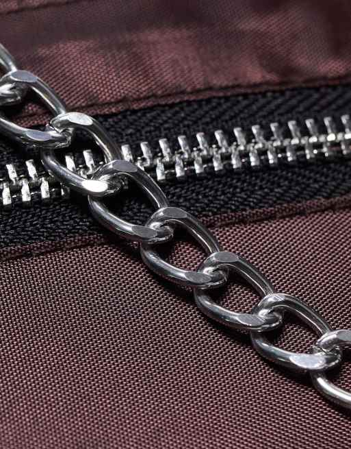 SVNX nylon chain detail cross-body bag in dark brown, 2 of 4
