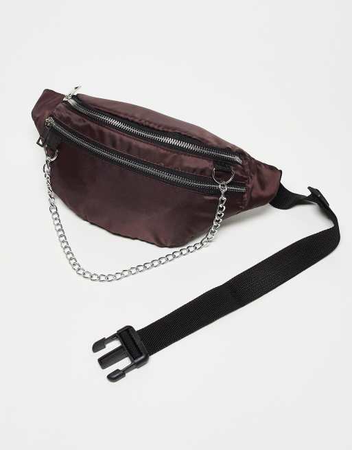 SVNX nylon chain detail cross-body bag in dark brown, 4 of 4
