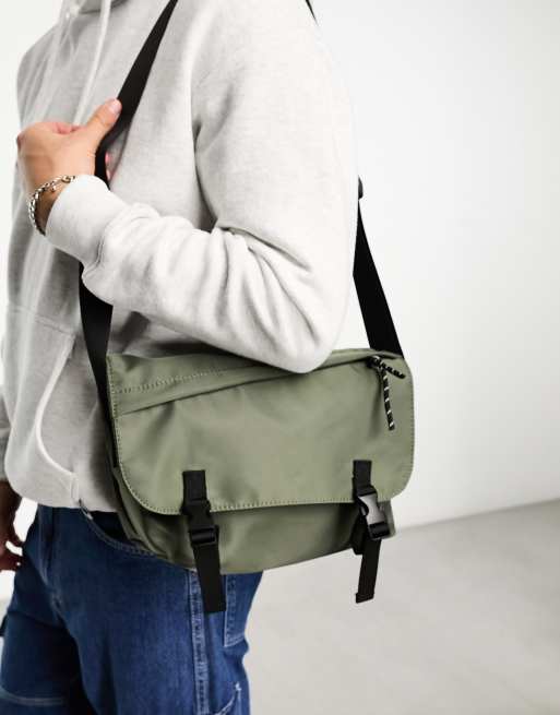 SVNX nylon cross body bag with buckle detail in moss green