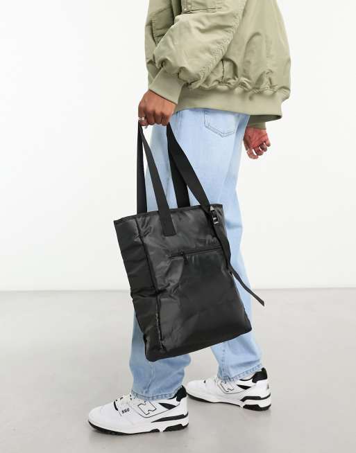 Nylon shopper bag with pockets