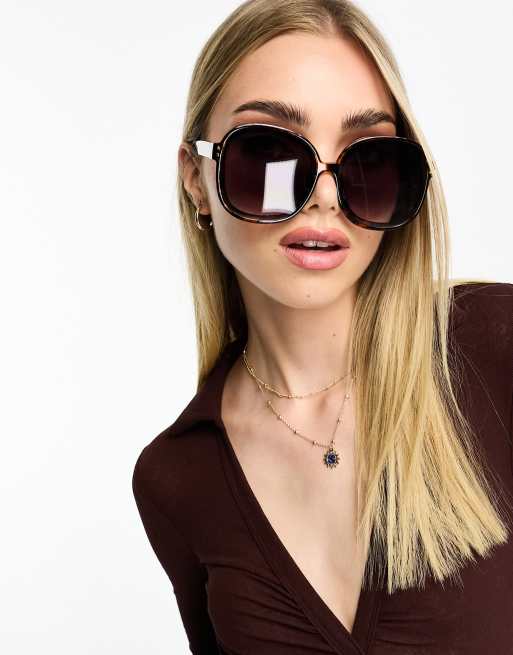SVNX - Occhiali da sole oversize rotondi neri e tartarugati