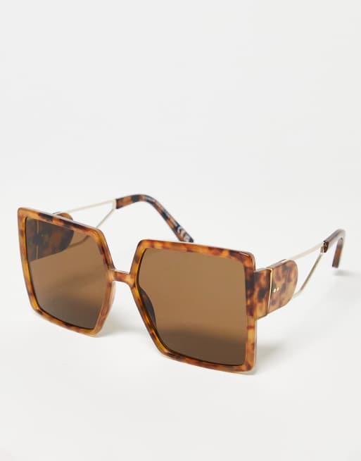 SVNX - Occhiali da sole oversize squadrati tartarugati con montatura con stanghetta