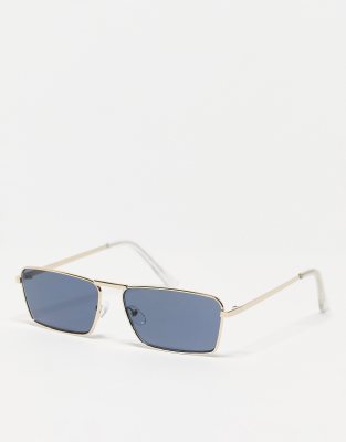 SVNX - Occhiali da sole piccoli rettangolari neri e oro | ASOS