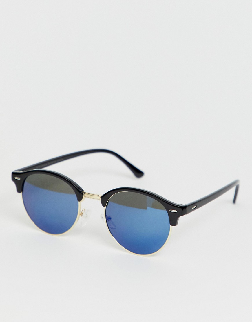 SVNX - Occhiali da sole tondi neri con lenti blu sfumate-Nero