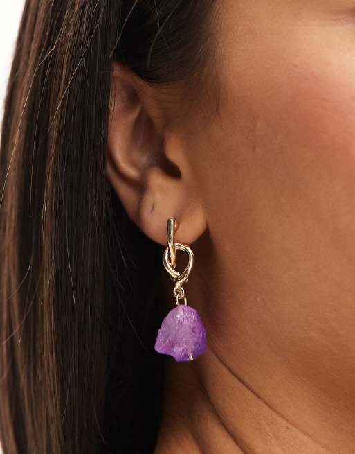SVNX - Orecchini color oro con cristalli viola