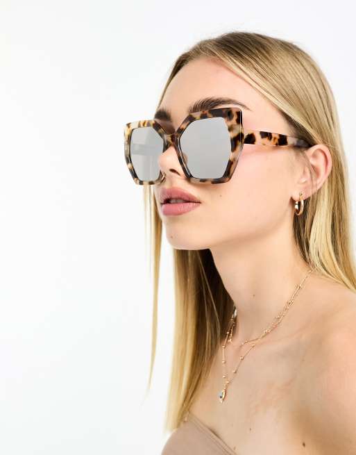 SVNX – Oversize-Sonnenbrille in Schildpatt-Optik mit gespiegelten Gläsern
