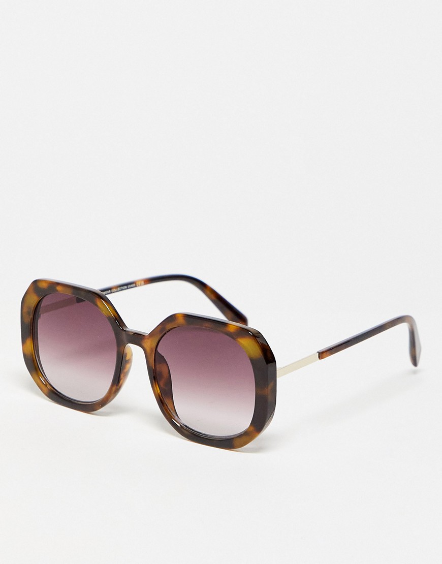 SVNX oversized hexagon sunglasses in tortoiseshell-Brown