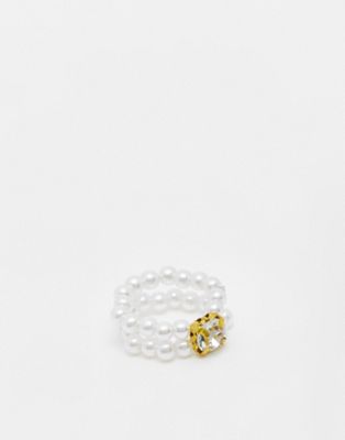 SVNX pearl and gem detail ring in cream
