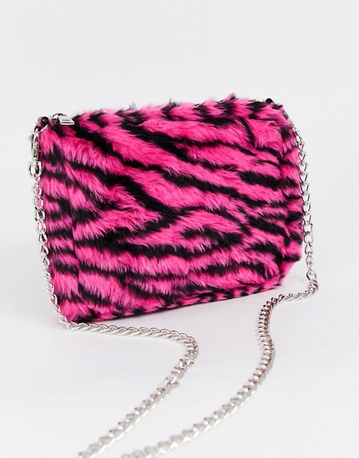 SVNX pink zebra faux fur clutch