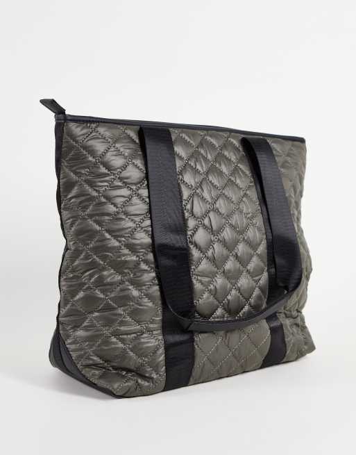 SVNX quilted nylon tote bag in gray ASOS
