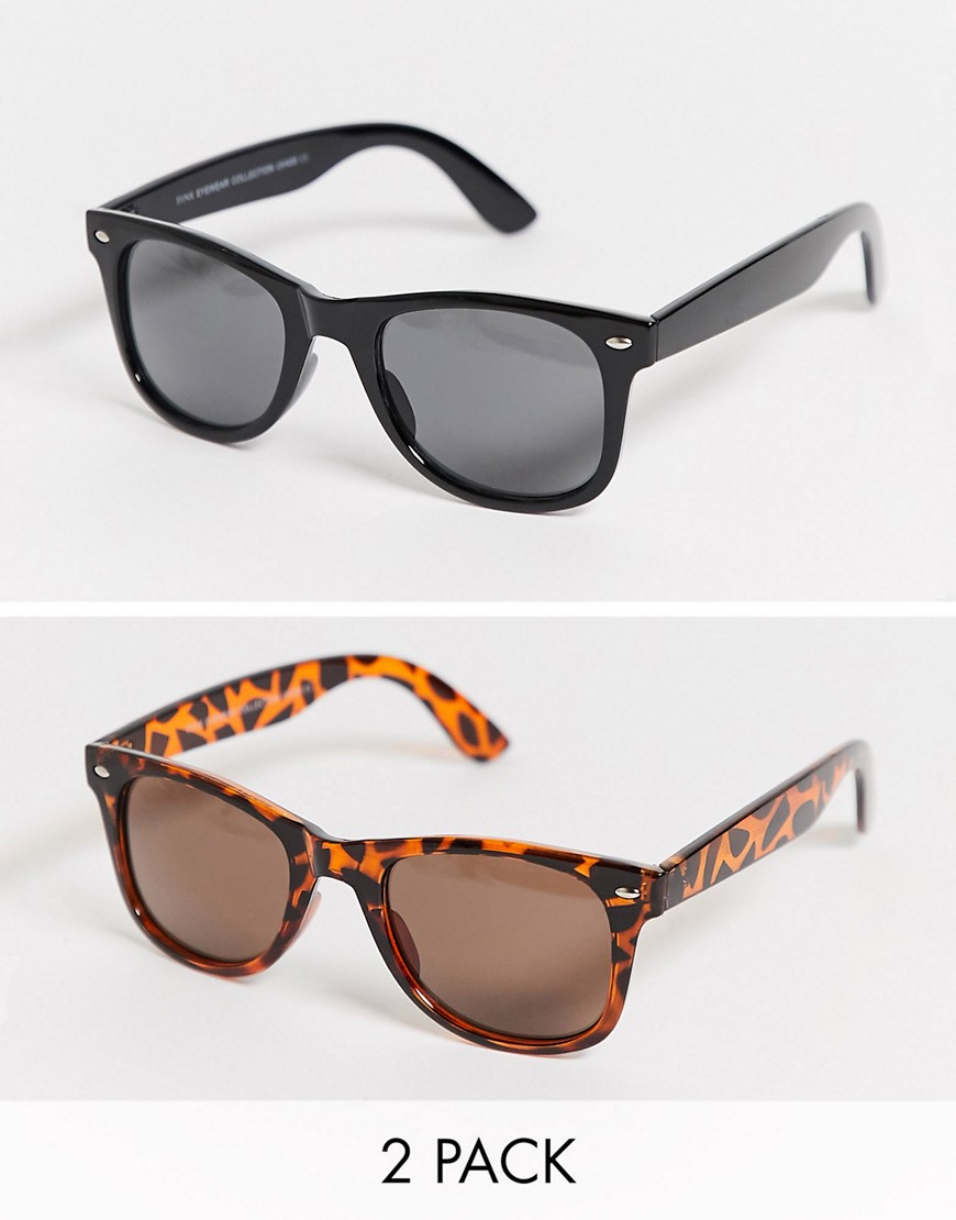 SVNX retro 2 pack sunglasses in black and tort-Brown