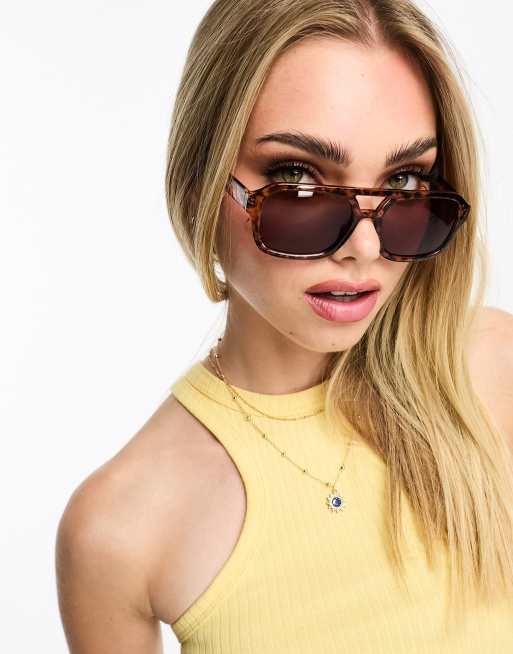 SVNX retro aviator sunglasses in light tortoiseshell