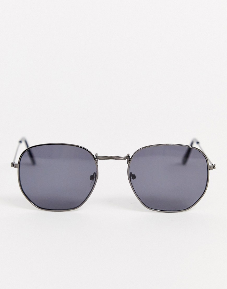 SVNX - Retro mini zeshoekige zonnebril-Zwart