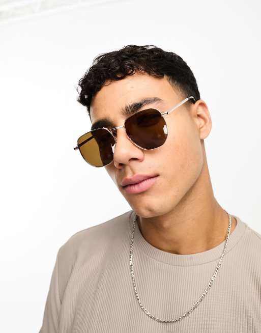 SVNX retro round sunglasses in brown