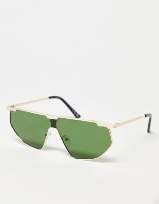 SVNX SVNX retro shield sunglasses in green and gold