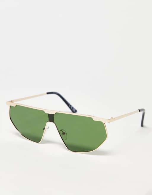 SVNX retro shield sunglasses in green and gold